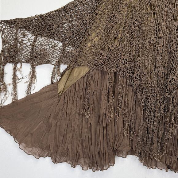 XXI Boho Crochet Midi Skirt XS Brown layered Lace Fringe Y2K 2000s Forever 21 - Picture 4 of 8